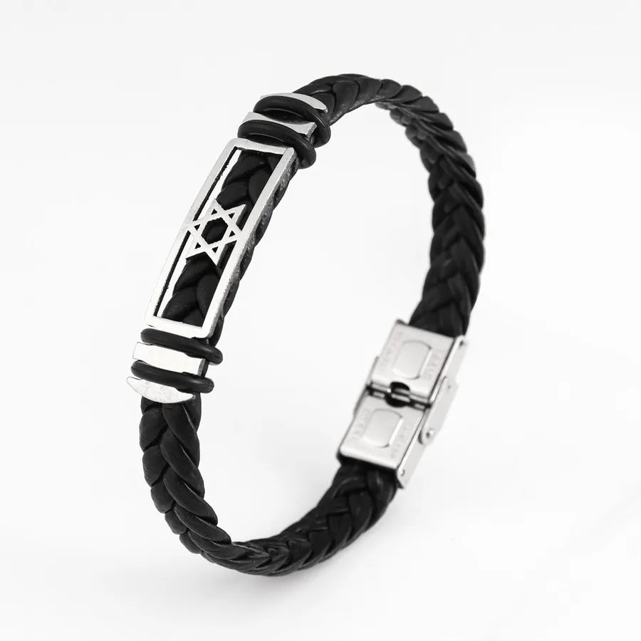 Retro Punk Solid Color 304 Stainless Steel Pu Leather Plating Men's Bangle Men Cord & Leather Bracelets