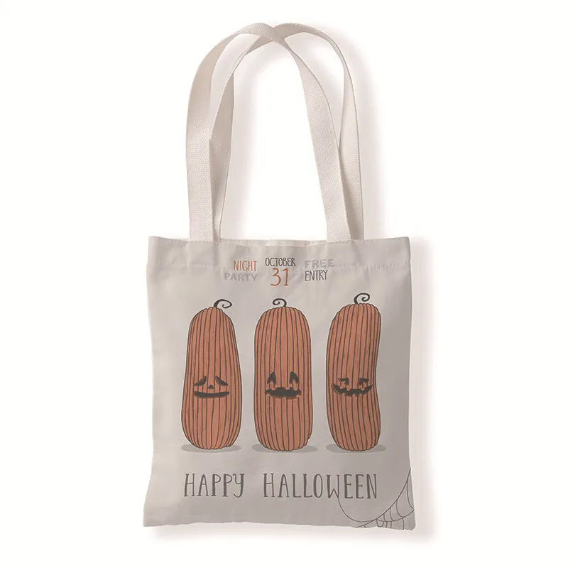 Halloween Unisex Medium Canvas Pumpkin Letter Elegant Streetwear Square Open Canvas Bag