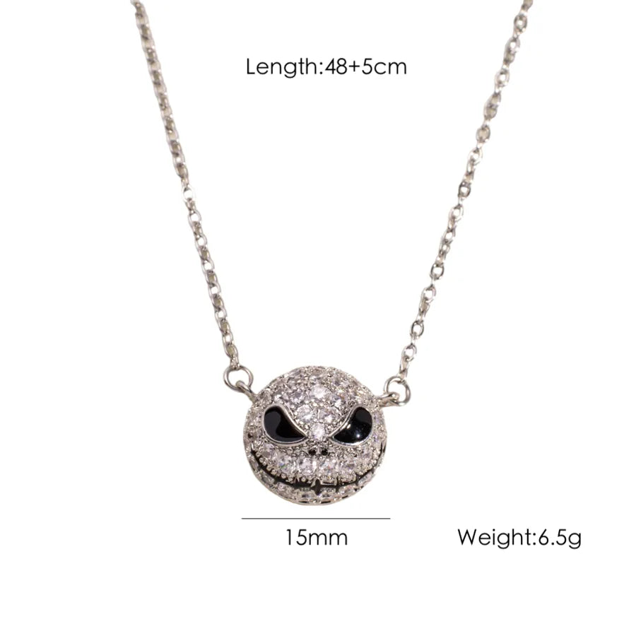 Gothic Style Pumpkin Skull Diamond Embedded Copper Necklace Earring Jewelry Set Halloween Decorations Unisex Autumn Winter