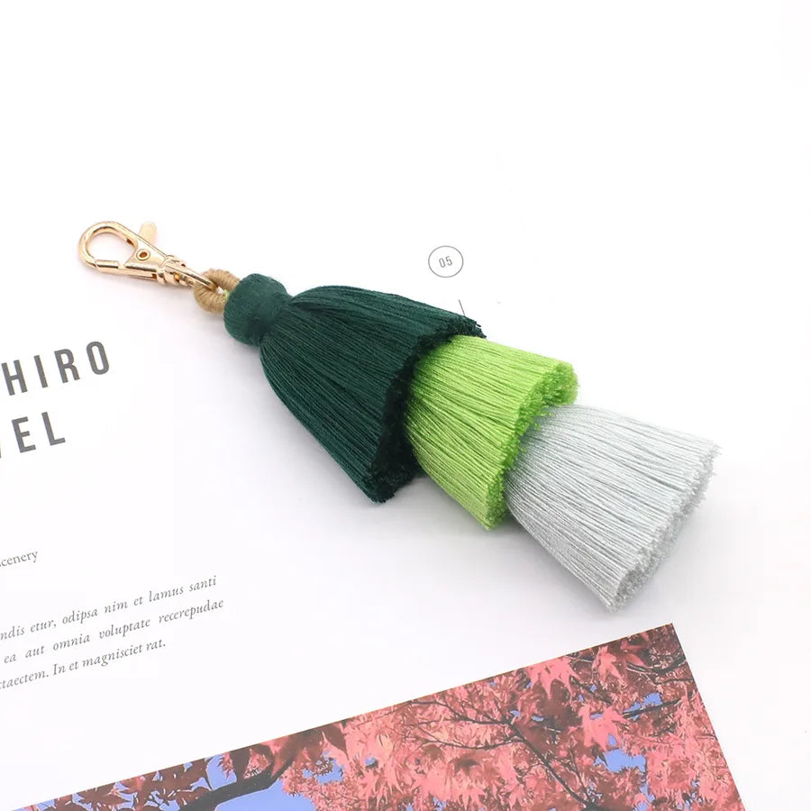 elegant color block cotton women's bag pendant keychain