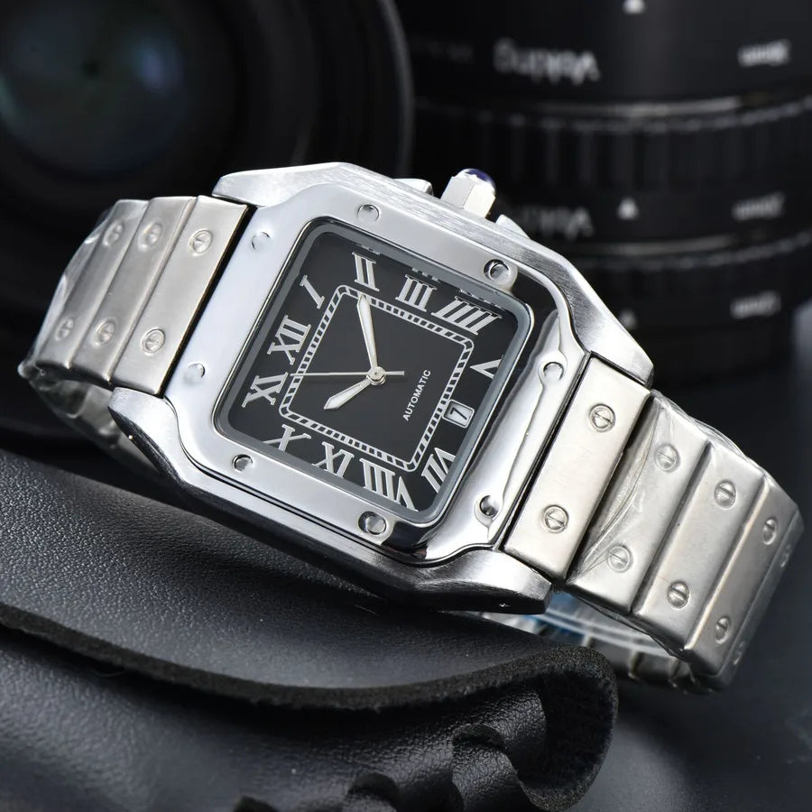 Business Color Block Solid Color Butterfly Double Snap Quartz Men's Watches
