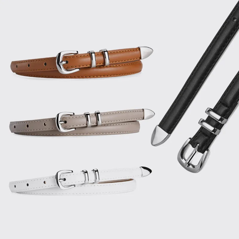 New simple  silver buckle three-piece women's belt high-grade decorative student youth jeans thin belt