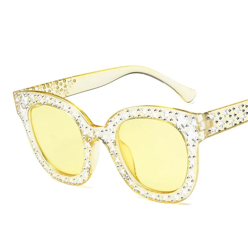 retro star ac round frame imitation diamond full frame women's sunglasses