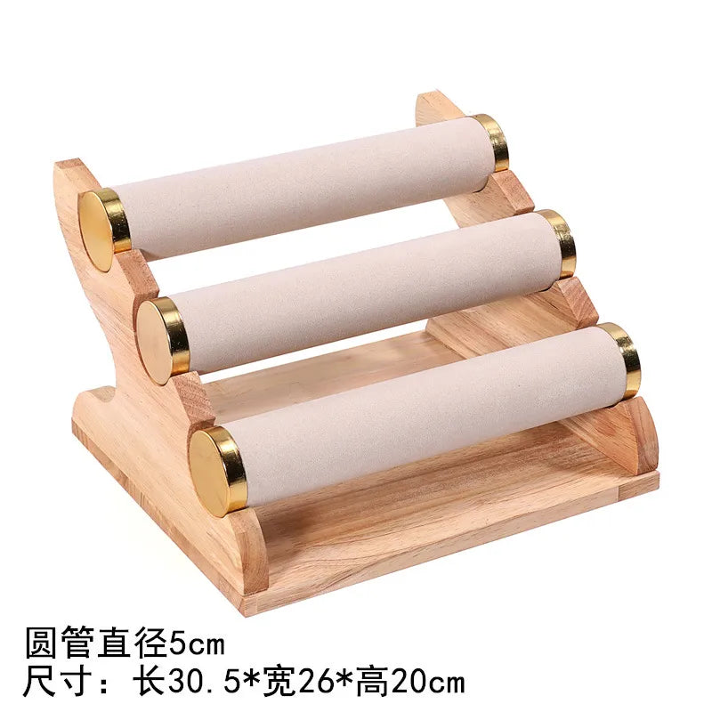 Gold Edged Solid Wood Three Tier Bracelet Stand Chain Display Stand Jewelry Stand Staircase Design High End Feeling Craftsmanship