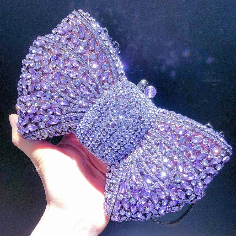 banquet dress with diamond Bow and Diamond evening bag with gem bag for women New Bow Clutch