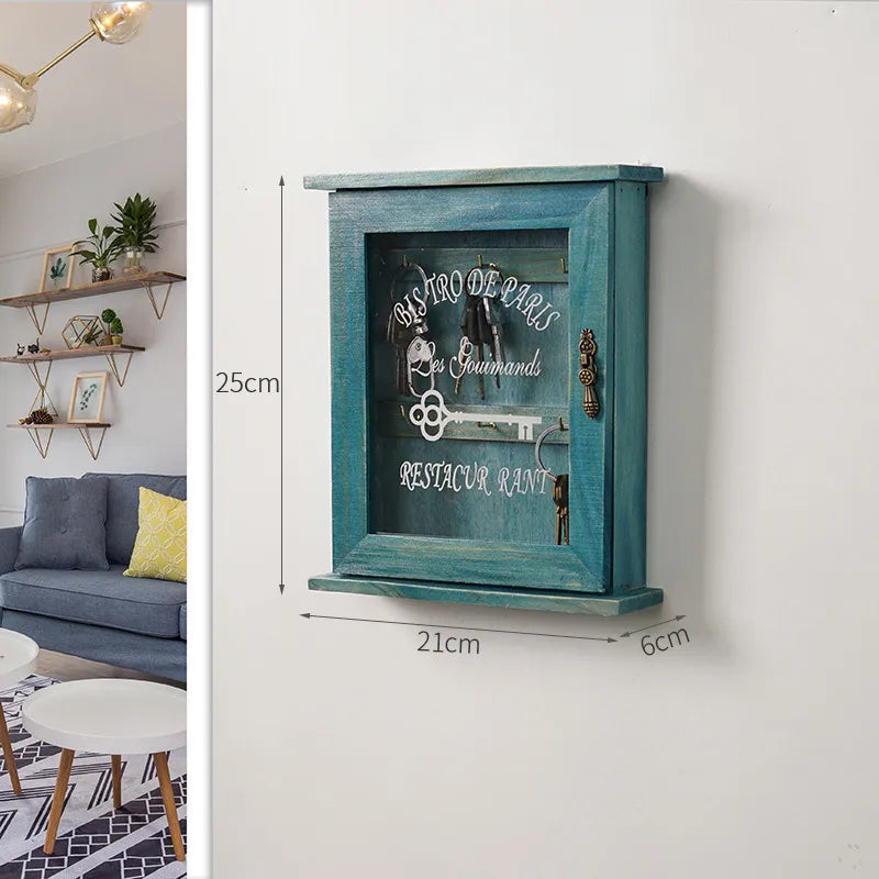 Retro Geometric Letter Arylic Wood pine Keys' box Wall Art
