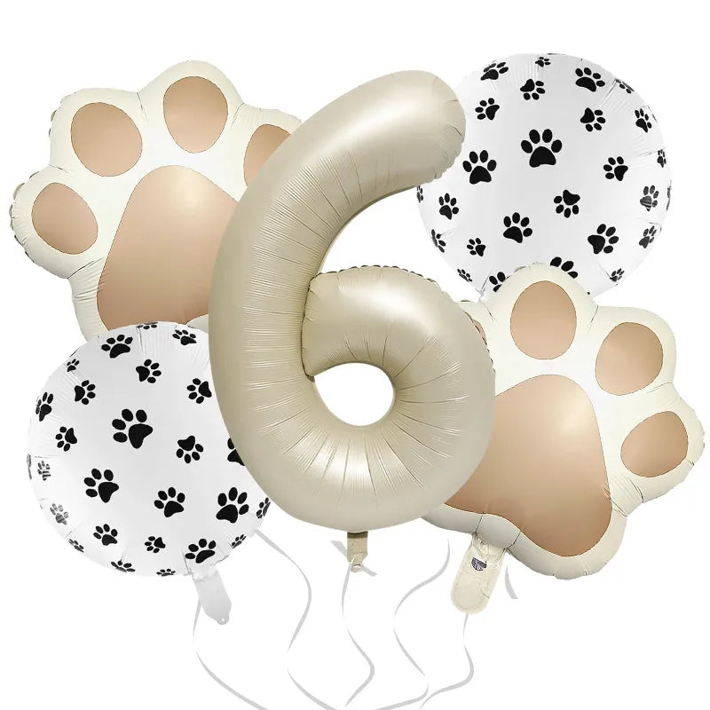 32-Inch Number Shaped Aluminum Foil Balloon Pet Animal Theme Paw Balloon Set Birthday Party Photography Props Celebration