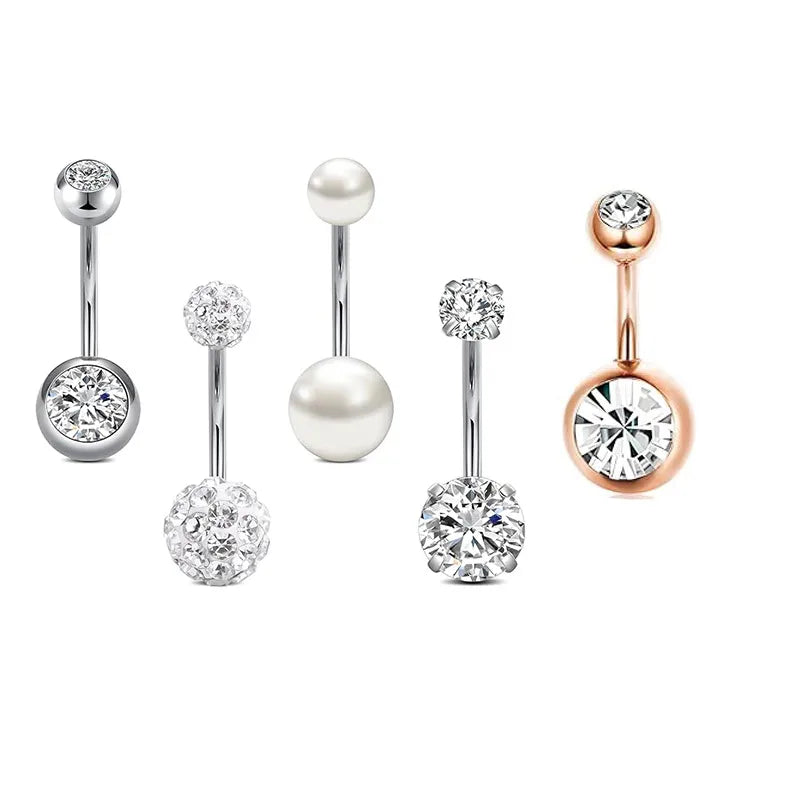 fashion solid color stainless steel inlay artificial gemstones belly ring