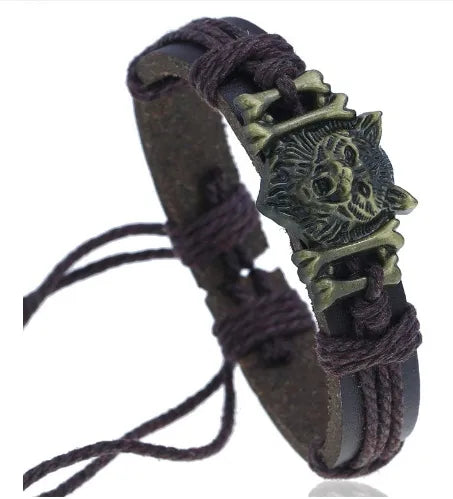 Hip-Hop Simple Style Classic Style Wolf Alloy Leather Braid Alloy Men's Bracelets