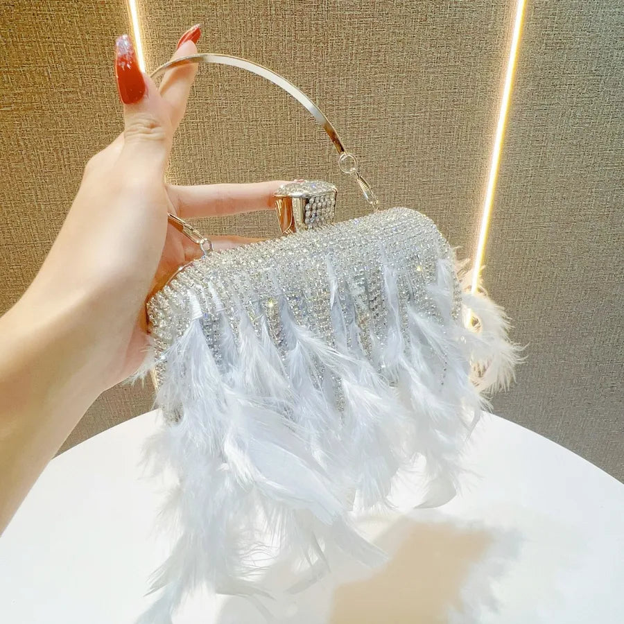 New Style Rhinestone Tassel Clutch Bag Wedding Dinner Party Shoulder Crossbody Bag Ladies Handbag Polyester Square Shape