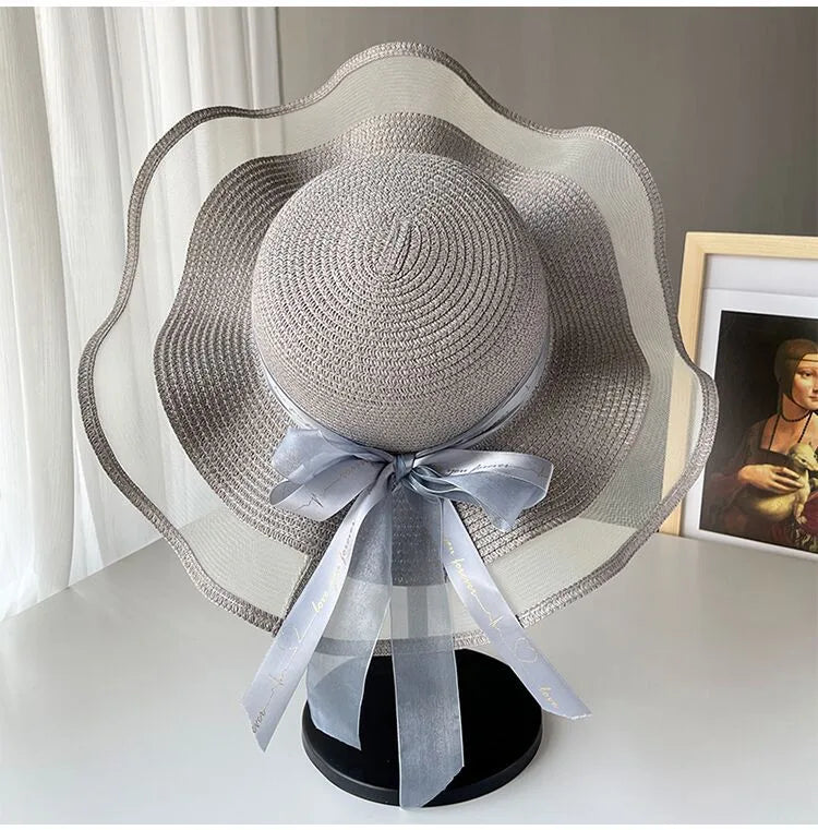 Straw Hat Women's Summer Beach Seaside Travel Sunshade Holiday Sunscreen Big Hat Brim Big Rim Cool Hat Internet Red Sun Hat