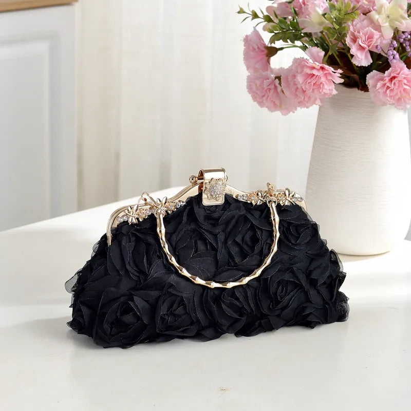 Elegant Lace Rose Wedding Dress Clutch Bag Maids Diamond Decorated Single Shoulder Crossbody Party Banquet Handbag