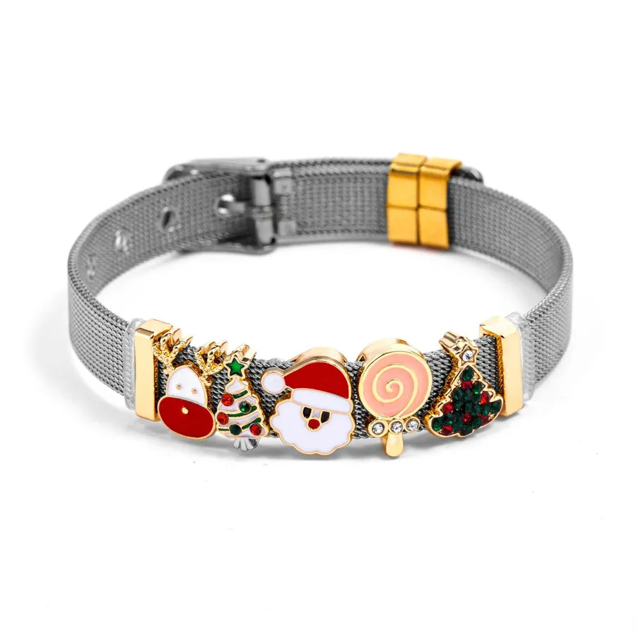 Adjustable Stainless Steel Christmas Santa Claus Beads Bracelet New Arrival Popular Christmas Gift Round and Elliptical Original Design Unisex