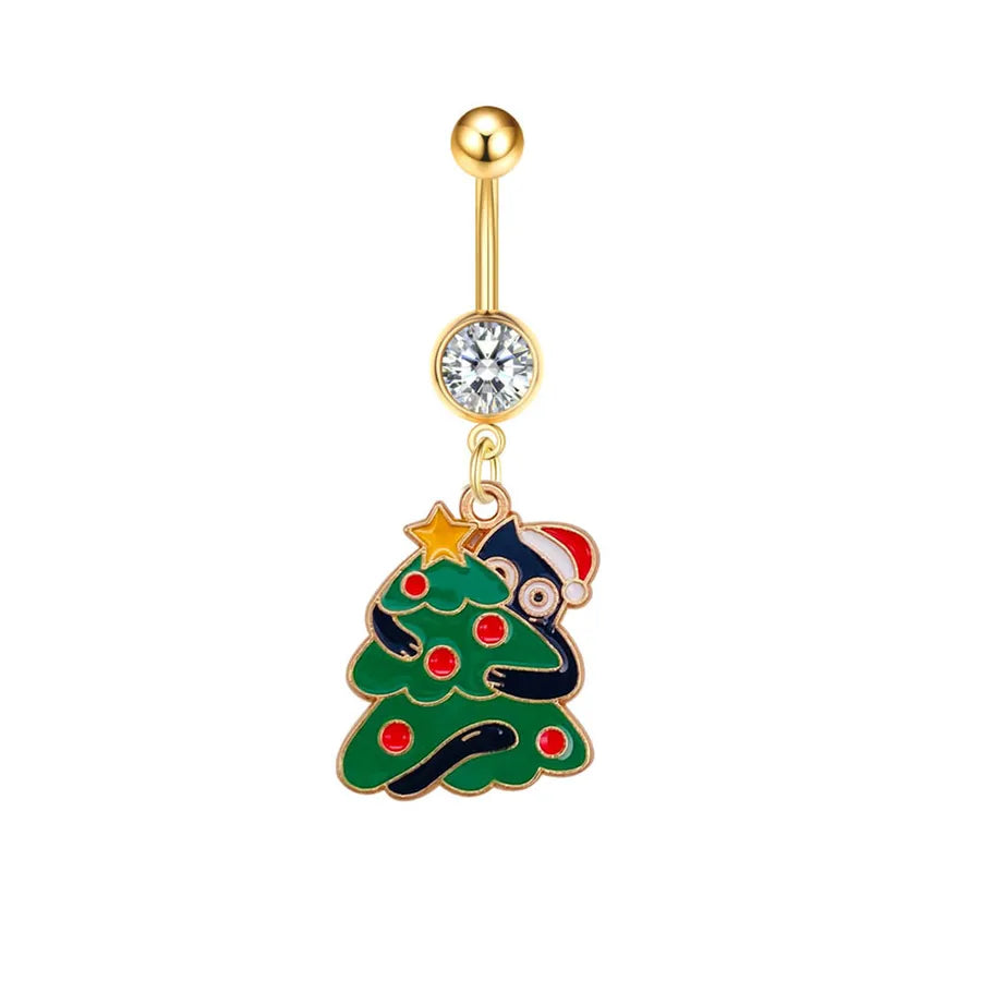 Christmas Belly Button Ring Stainless Steel Belly Stud Santa Claus Snowflake Deer Pendant  Navel Jewelry