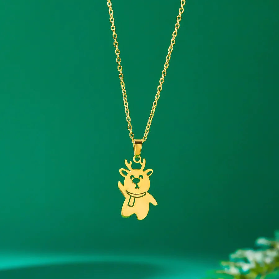 Christmas Deer Santa Claus Stainless Steel Necklace Women's Versatile Cartoon Character Design Paved Snowflake Pattern Jewelry Accessory