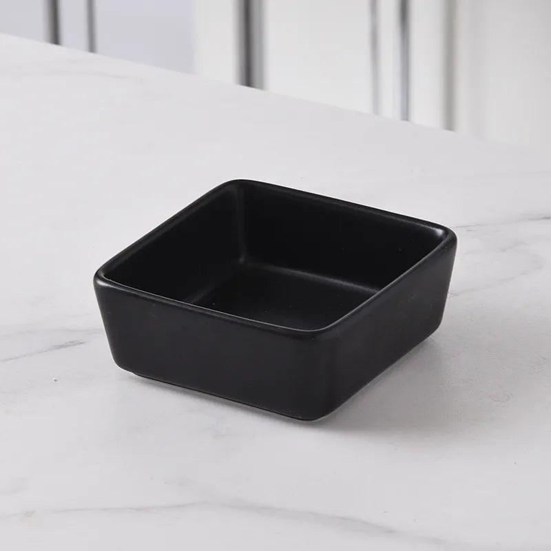 Nordic Ceramic Square Snack Bowl Platter Household Split Plate Snack Plate Hot Pot Sauce Plate Bamboo and Wooden Tray
