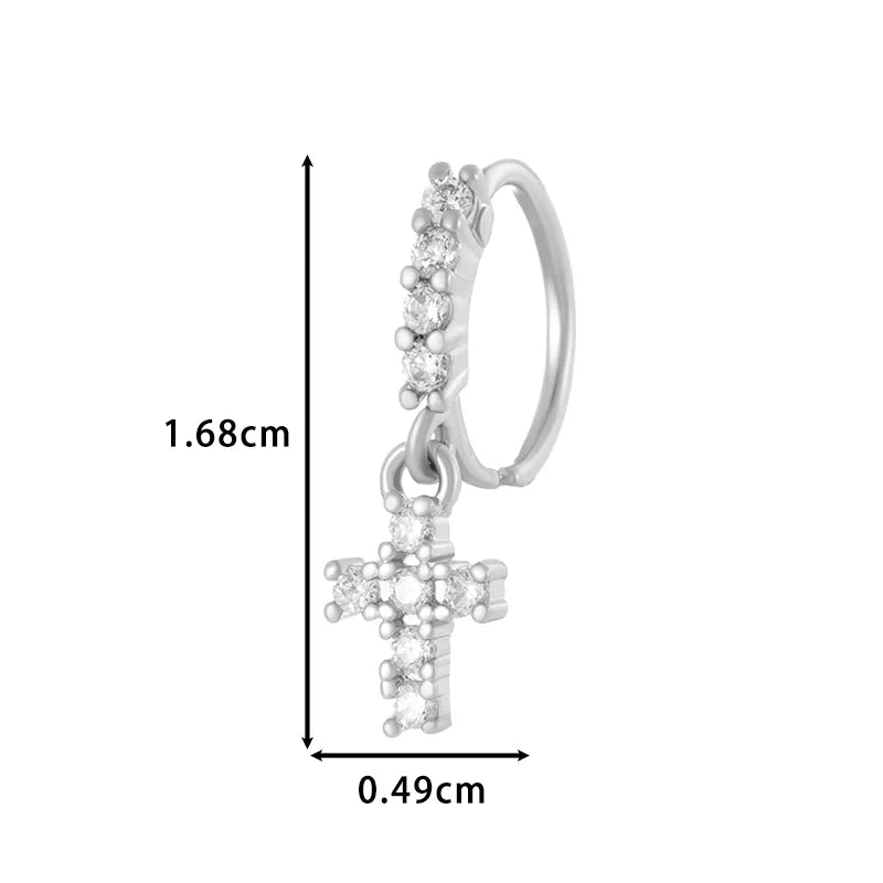1 Piece Nose Rings & Studs Vacation Simple Style Cross Flower Butterfly Copper Cross Flowers Butterfly Zircon Nose Ring