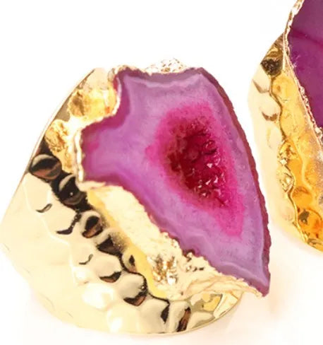 casual irregular crystal agate gold plated crystal wholesale open ring