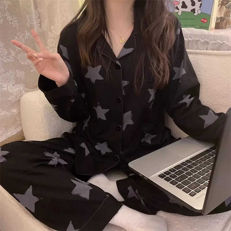 Purple Heart Sweet Style Women's Sleepwear Long Sleeve Home Clothes Spring Autumn High Sensation Dormitory Outdoor Wear Set