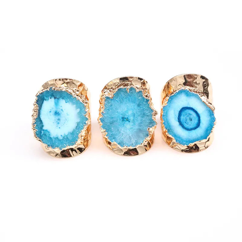 exaggerated irregular flower gem metal gold plated gem crystal wholesale open ring