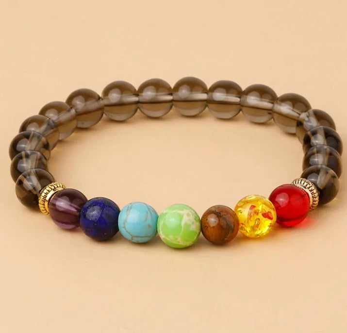 Factory direct supply colorful natural stone yoga bracelet lava volcanic stone woven elastic bracelet  hot sale