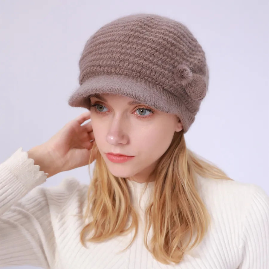 women's casual solid color flat eaves wool cap