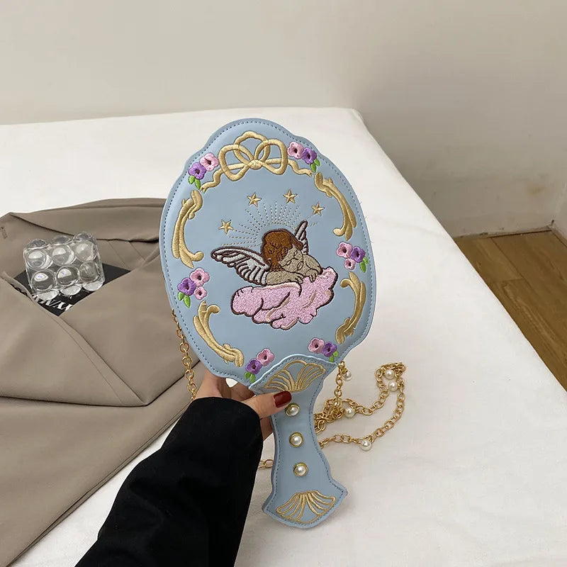 Women's Medium PU Bow Knot Elegant Streetwear Embroidery Oval Zipper Shoulder Bag