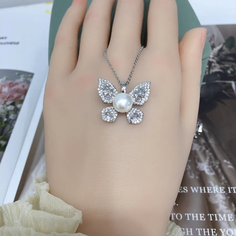 Zhuji Pearl Natural Freshwater Pearl Pendant Micro Zircon Fairy Butterfly Pearl Necklace Gift One Piece Wholesale