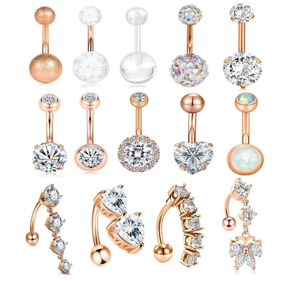 fashion solid color stainless steel inlay artificial gemstones belly ring