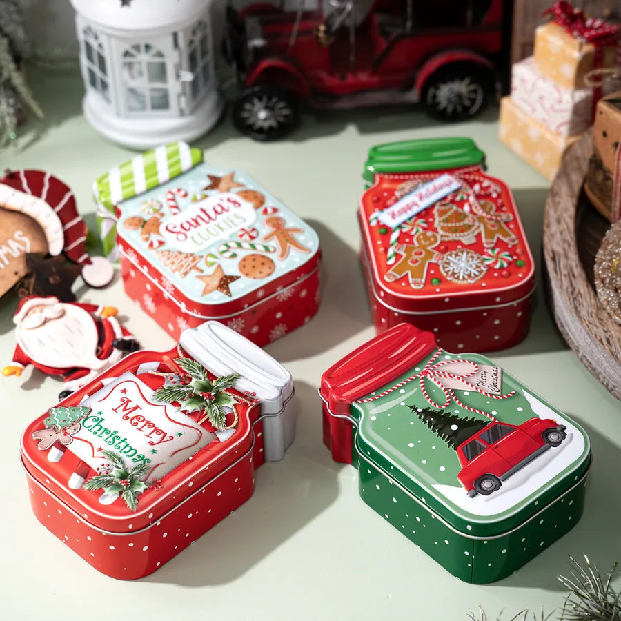 HaoBei Christmas New Product Car Gingerbread Man Party Candy Box Decoration Iron Tin Can Shape Christmas Tree Decoration