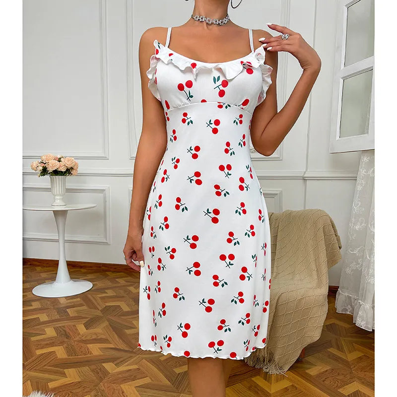 Home Date Elegant Sexy Cherry Spandex Polyester Pajama Sets