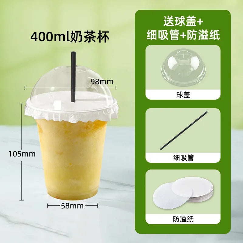 in stock wholesale disposable cup milk tea batch with lid thickened transparent plastic cup stall store packing cup