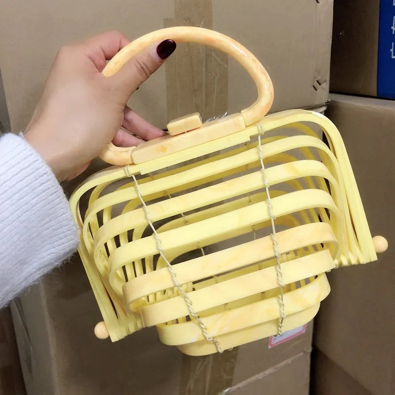 Women's Arylic Rainbow Vacation Beach Hollow Shell Lock clasp Handbag