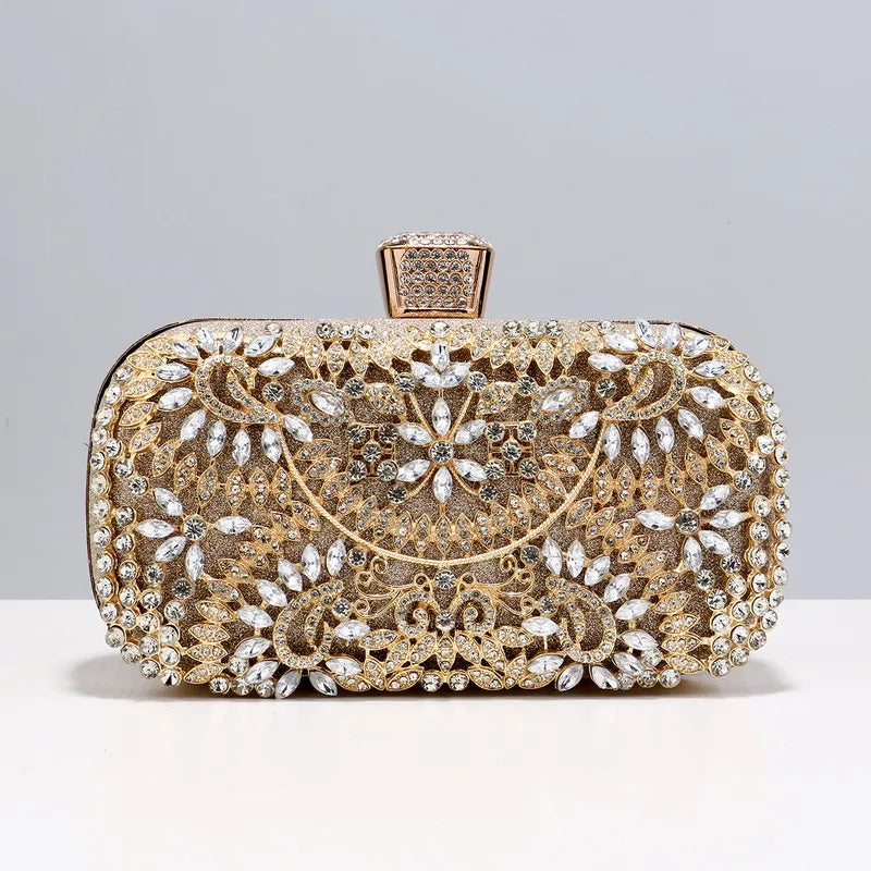 black gold silver metal flower square evening bags