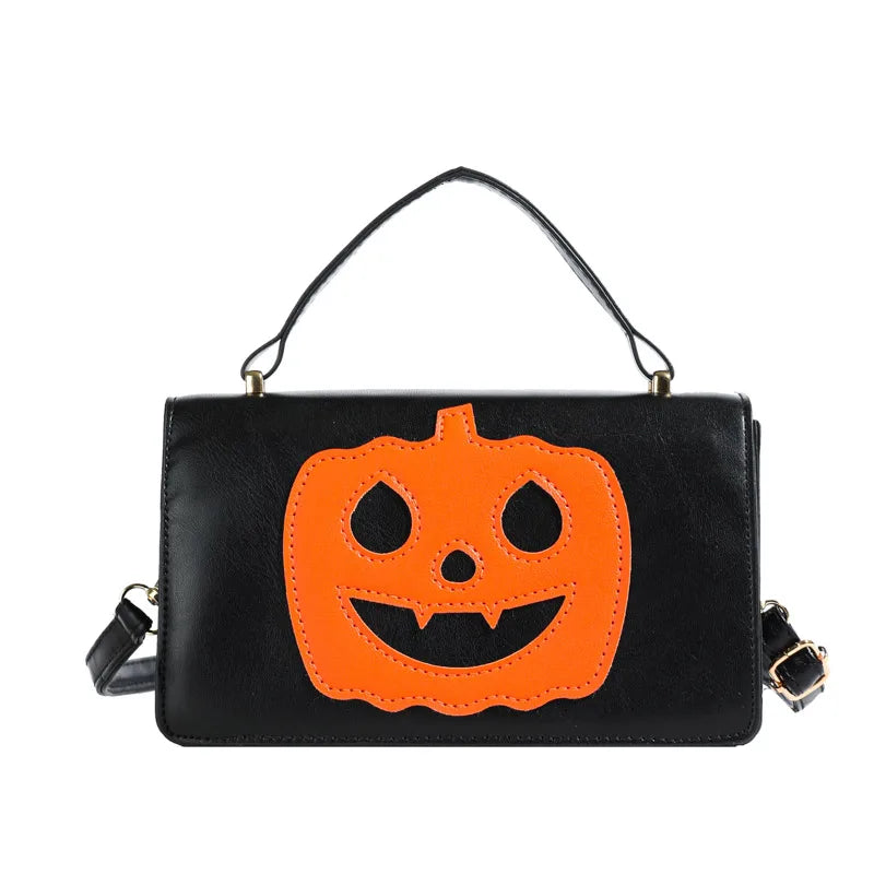 Halloween Themed Shoulder Crossbody Bag For Women Small Square Pumpkin Smile Face Bag Teenage Girl Heart Street Style Bag