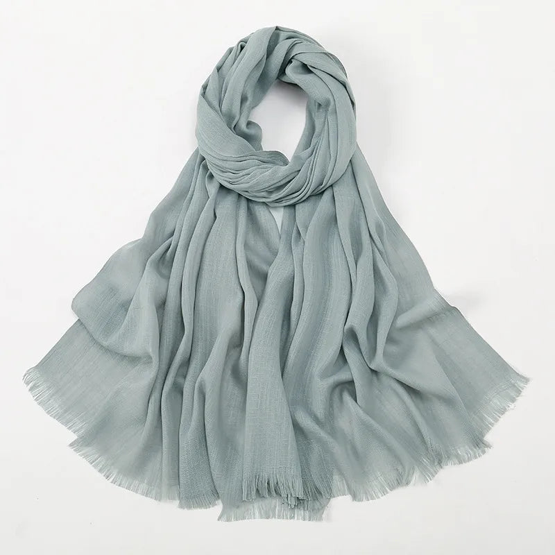 Unisex Simple Style Solid Color Slub Cotton Tassel Scarf
