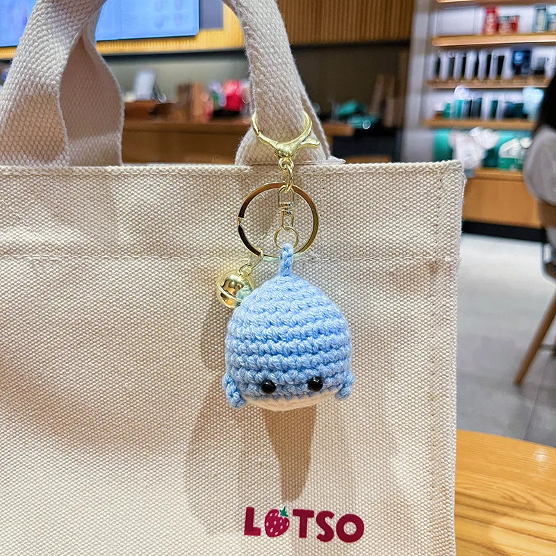 Creative Cartoon Knitted Mini Whale Keychain Cute Girl Heart Bag Pendant Couple Small Gift Christmas Valentine's Day Plush Material