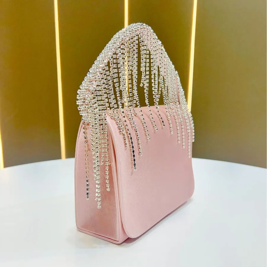 Elegant Evening Clutch Bag For Women Handbag Shoulder Bag Diamond Embellished Tassel Detail Square Bag Fashionable Accessory