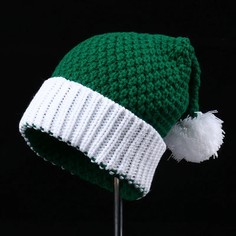 Red Christmas Festival Knitted Wool Hat Autumn and Winter Fur Ball Striped Parent-Child Warm Christmas Gift Knitted Hat