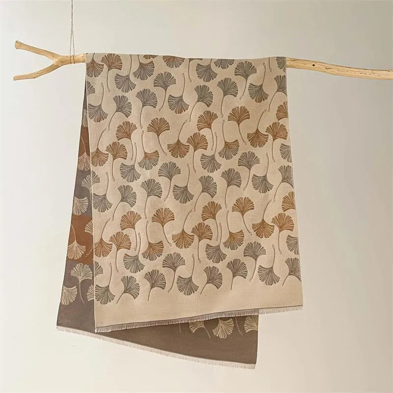 Women's Japanese Style Sweet Ginkgo Leaf Imitation cashmere Scarf