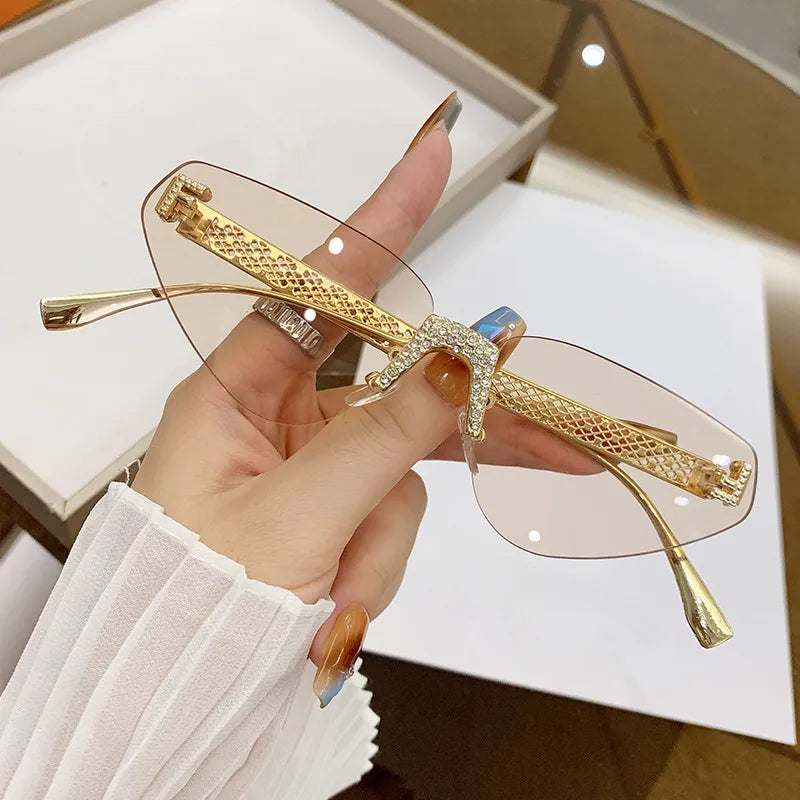 Elegant Basic Solid Color Ac Special-Shaped Mirror Frameless Women's Sunglasses