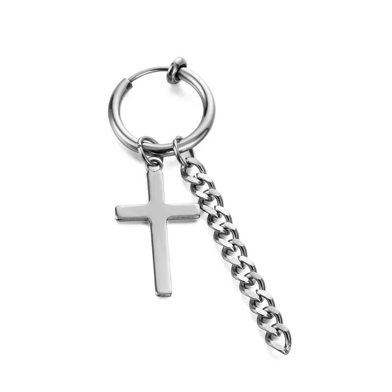 1 Piece Halloween Simple Style Pentagram Skull Plating Chain Titanium Steel Drop Earrings