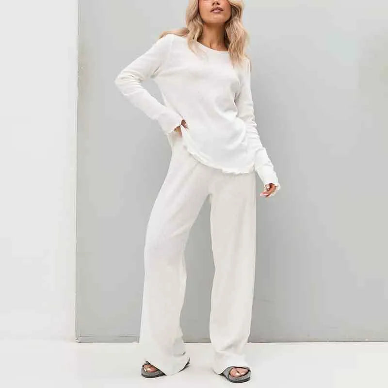 Home Women's Vacation Simple Style Solid Color Cotton Pants Sets Pajama Sets