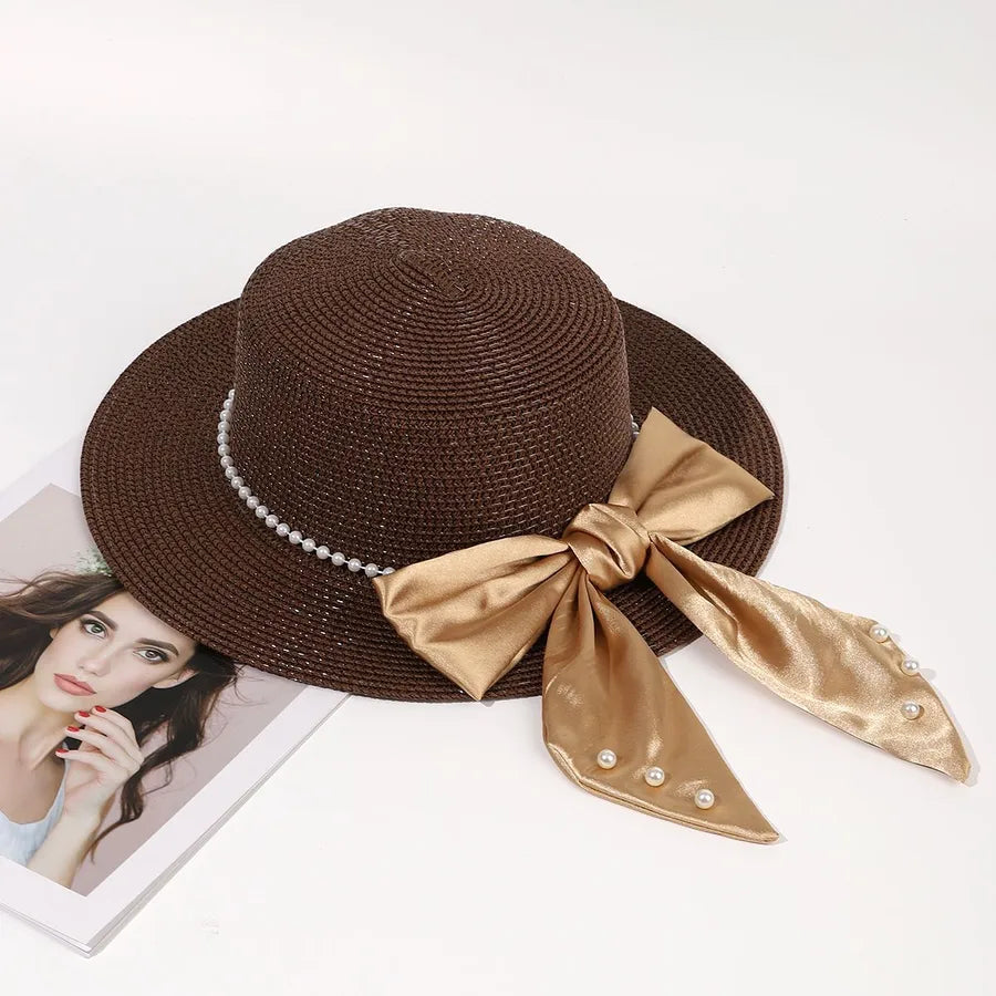 Women's Pastoral Bow Knot Flat Eaves Sun Hat