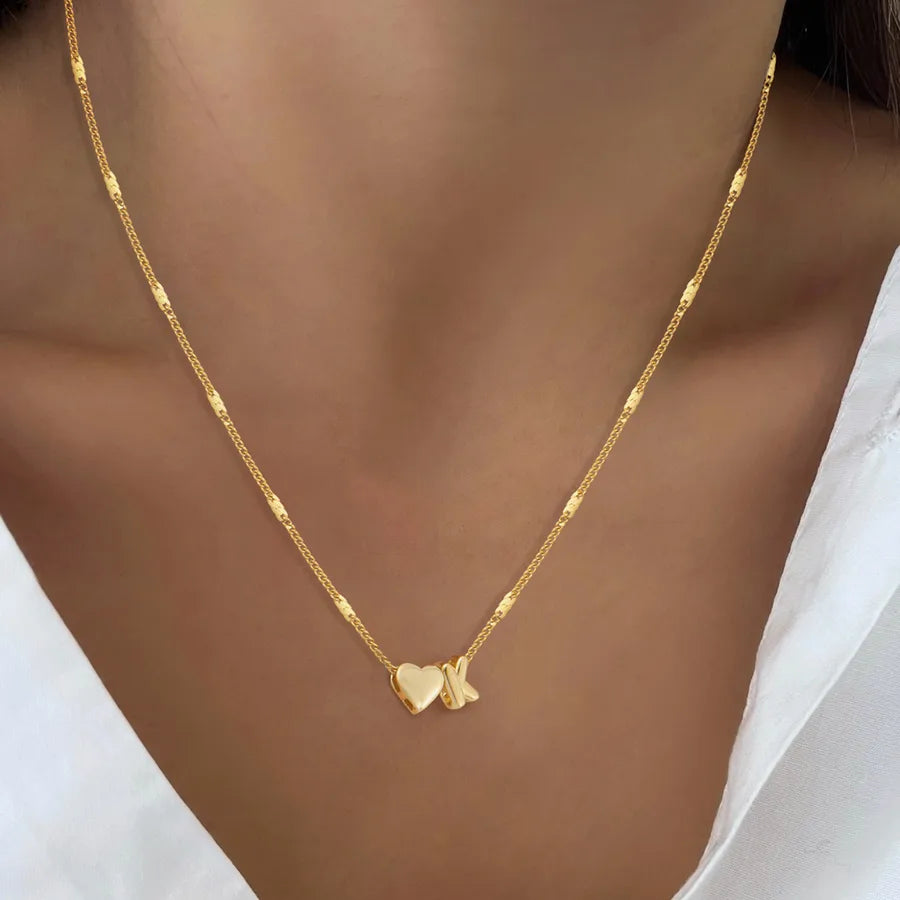 Wholesale Jewelry Simple Style Classic Style Letter Heart Shape 201 Stainless Steel Copper Pendant Necklace cable chain