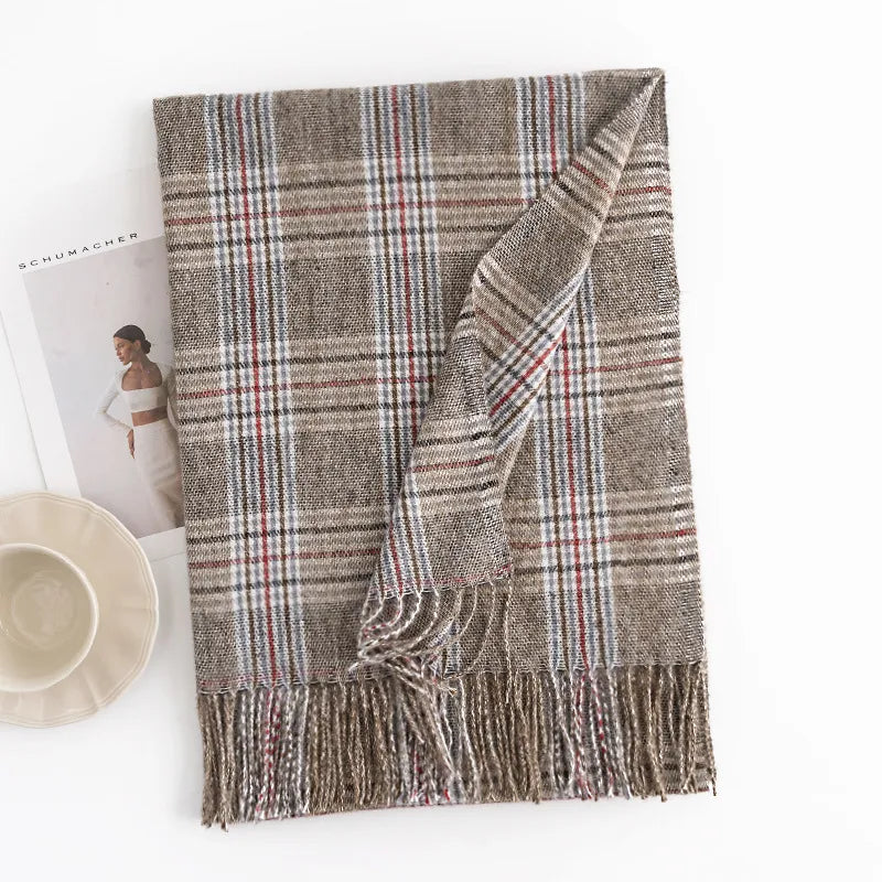 Women's Simple Style Plaid Imitation cashmere Tassel Scarf