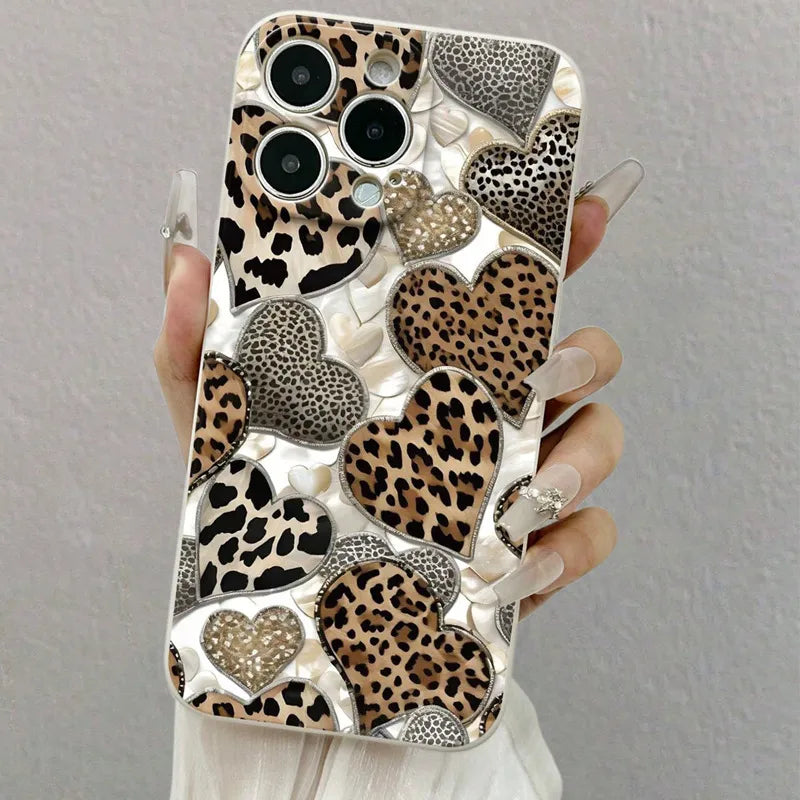 Fashionable Leopard Print Phone Case For Apple 16 15Promax iPhone 14Pro Protective Silicone Shell Drop Resistance Artistic Style