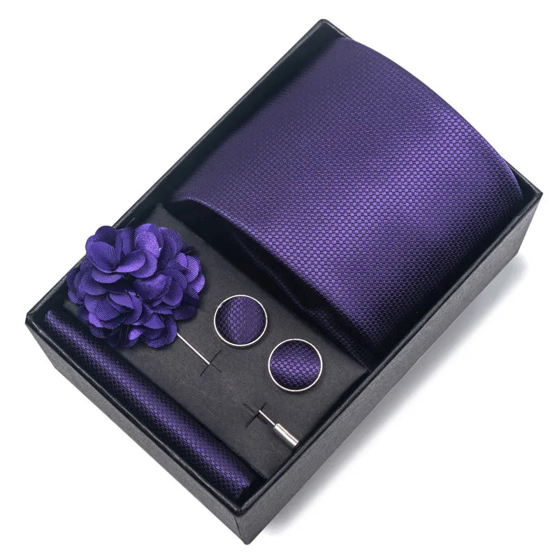 commute geometric stripe cashew nuts polyester yarn men's square scarf cufflinks tie
