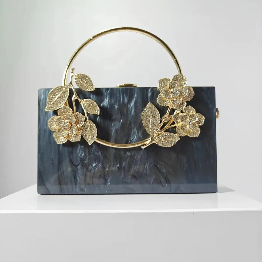 Ladies New Flower Acrylic Evening Bag One Shoulder Crossbody Wedding Banquet Clutch Chain Bag