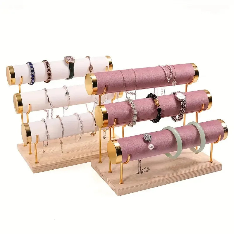 High-End Gold Jewelry Display Stand Bracelet Watch Storage Rack Elegant New Design Solid Wood Accessory Showcasing Holder